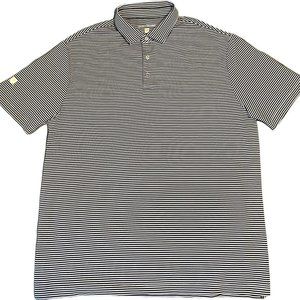 Hickey Freeman Polo Shirt Mens Striped Short Sleeve Stretch White, Black X-Large